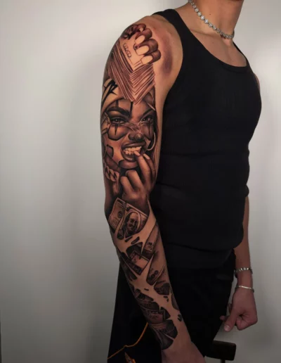 Manica completa black and grey con ritratti - Andrew Lead, Keyo Tattoo Studio Locarno