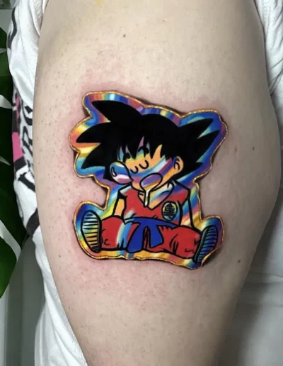 Goku effetto sticker olografico - Marta Gardenia, Keyo Tattoo Studio Locarno