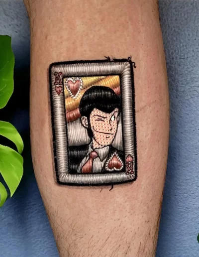 Lupin in cornice effetto ricamo - Marta Gardenia, Keyo Tattoo Studio Locarno
